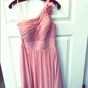 Mori Lee soft pink bridesmaids dress